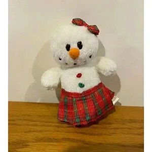 TY 4” snowgirl mini beanie baby ornament with plaid skirt‎ and bow